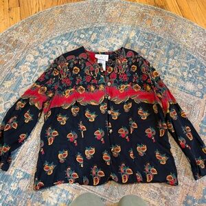 Image Vintage Rayon Black Floral Blouse